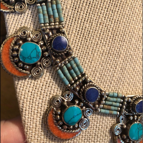 Vintage Coral turquoise and lapis necklace